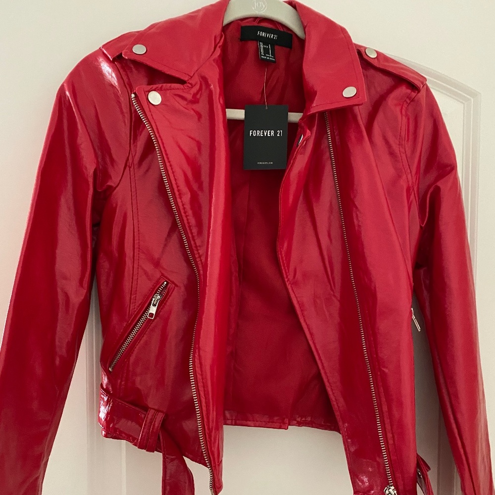 FOREVER 21 SHINY FAUX LEATHER RED JACKET